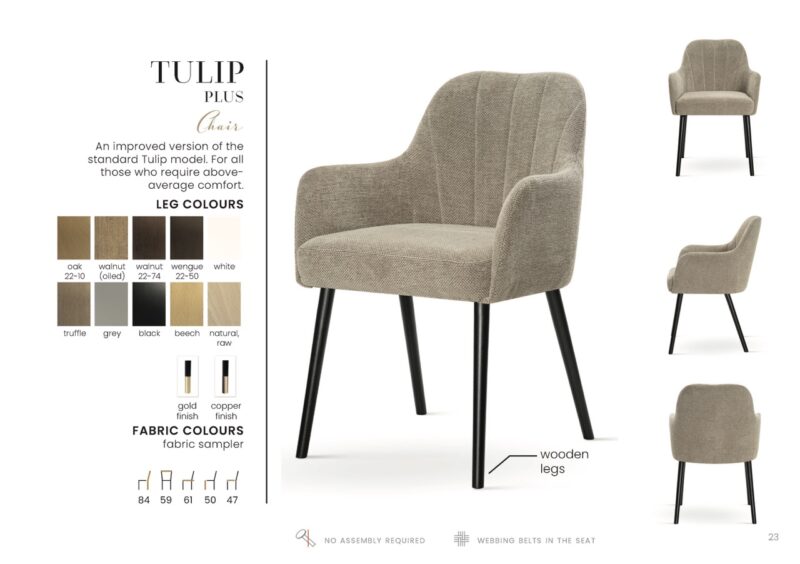 TULIP PLUS étkezőszék | vastagított ülőfelület, választható szövet / lábszín